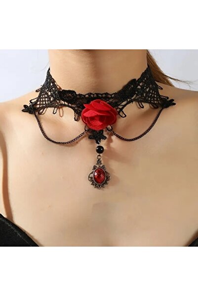 Feron accessories Vintage Gotik Dantel İnci Detaylı Choker Kolye GTK402