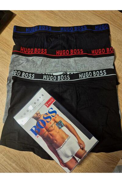 Hugo Boss Set de boxeri din amestec de bumbac - 3 piese, Negru, Gri deschis, L