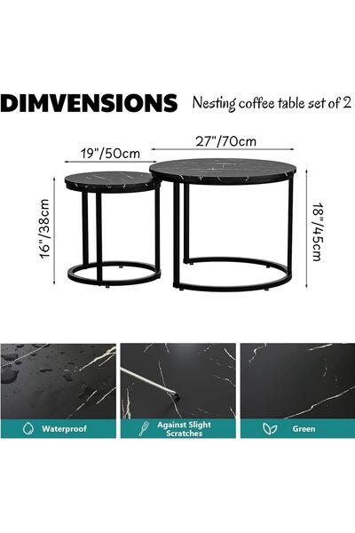 Türkiye Coffee Table Round End Tables Set of 2 Side Table for Living Room Bedroom Balcony, Coffee Table Nest