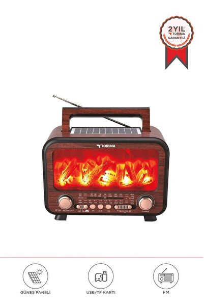 Torima Bluetooth Hoparlör Nostaljik Solar Panelli Speaker D72 Koyu Ahşap