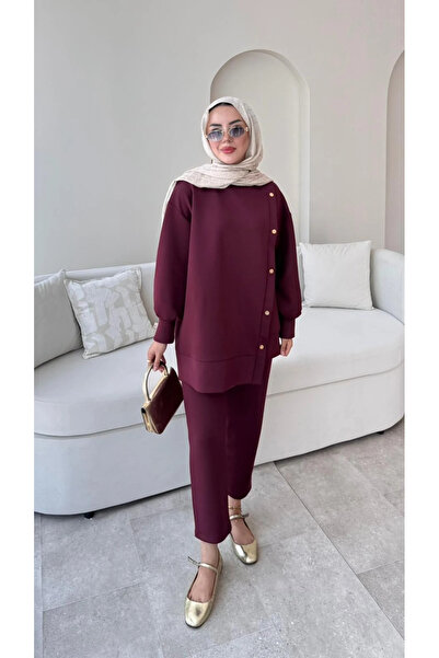 Miraydın Butik Γυναικείο Παντελόνι Διπλό Σκουμπάκι M61205 - Βουργουνδία