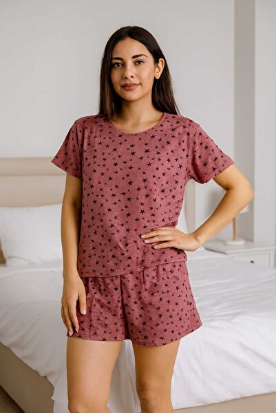 FAMES PİJAMA Zero Collar Summer Women's Short Sleeve Shorts Set