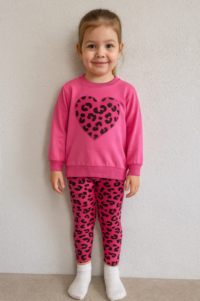 KGN GİYİM Girl's Heart Embroidered Bottom Top Winter Leggings Set