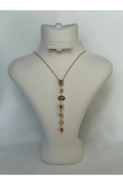 staınless steel YEDİ ELEMENT RENKLİ TAŞLI Y KOLYE