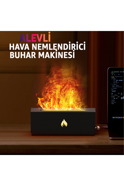 ROBEVE Şömine Aroma Difüzör ve Hava Nemlendirici – RGB Alev Efektli Ultrasonik Buhar Makinesi, Aromaterapi