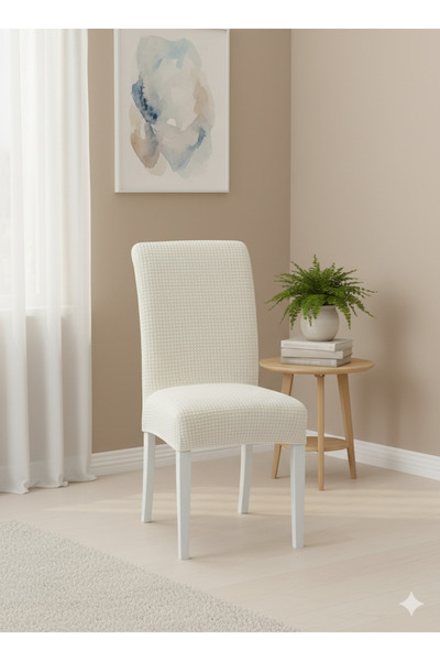 OSIO Likralı 6'lı Sandalye Örtüsü Krem Esnek Kumaş Krem