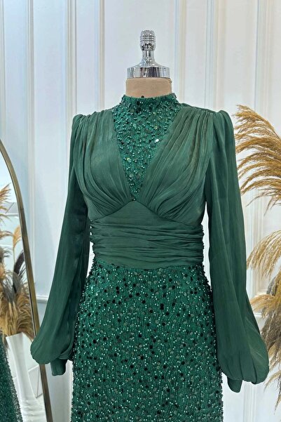 Halezademoda Balon Kollu Pullu Tesettür Abiye