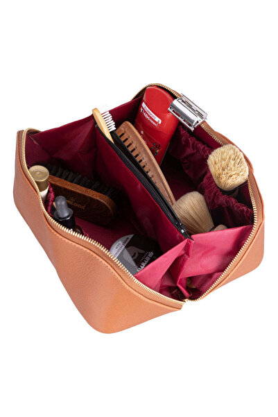 BloominBag Ella Terra Caramel Brown Genuine Leather Makeup & Travel Bag