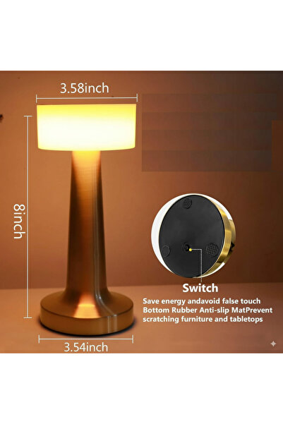 ETRONIK Copper LED Touch Control Desk Lamp and Night Light - Portable 3 Colors for Bedroom, Restaurant & Bar