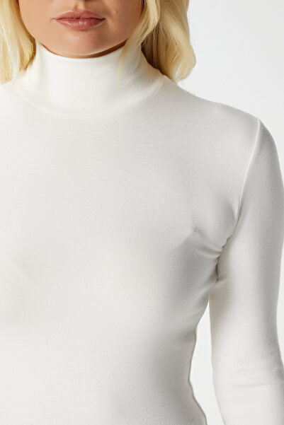 Ritnice Women's Feel Lux Touch Stand Collar Ecru Long Sleeve Soft Blouse