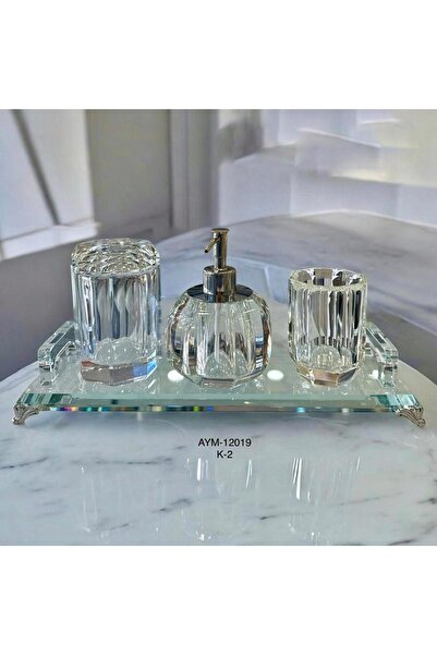 ZETT Kristal Model Tepsili Banyo Seti 4 Parça (tepsi ölçüsü 37x13x3cm)