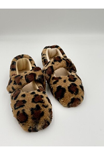 adelix Yeni Sezon Tek Bantlı Lastikli Kadın Peluş Ev Babet Leopar