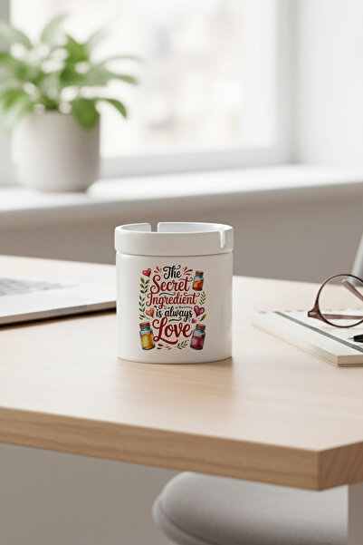 giftkonsept Secret Ingredians İs Love Printed Ceramic Lidless Ashtray Without Odor
