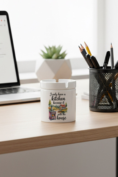 giftkonsept I Only Love Kitchen Printed Ceramic Ashtray with Lid, Odorless