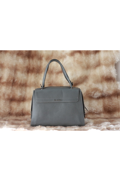Aksesuarlia Gray Color Genuine Leather Hand and Shoulder Bag, Shoulder Strap, Daily, Travel