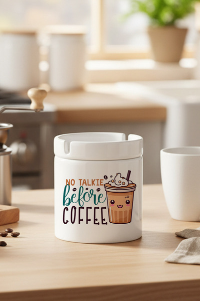 giftkonsept No Talkie before Coffee Printed Ceramic Lidless Ashtray
