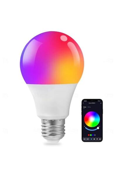 AisHa StoRe OnliNe Bec LED inteligent RGB, ZTMAKYLH, E27, 9W, 800 lm, Wi-Fi, Activare vocală, Compatibil cu Amazon Alexa