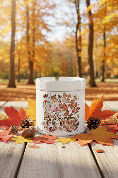 giftkonsept Autumn Theme Pumpkin Couqette No:2 Printed Ceramic Lid Unscented Ashtray