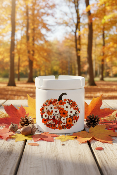 giftkonsept Boho Fall Pumpkin Floral Printed Ceramic Lidless Ashtray Without Odor
