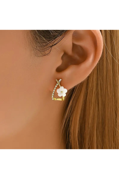 SEVAS GOLD Women's Gold Color Camellia Flower Elegant Earrings