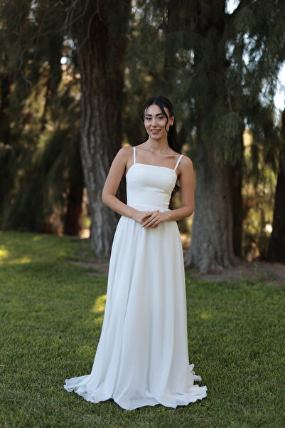 berissima bride Liora Askılı Straplez Kloş Şifon Nikah Elbisesi, Dış Çekim Elbisesi, İsteme Elbisesi