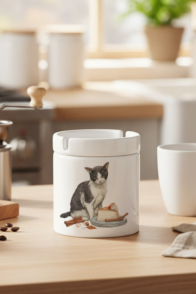 giftkonsept Scrumieră fără miros, cu capac din ceramică imprimată, cu tema de...