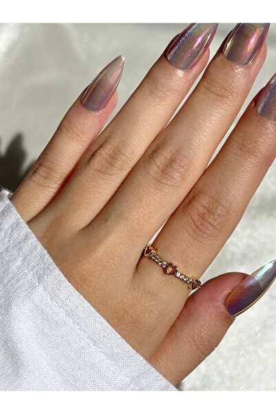 Eylülün Takısı Women's Gold Color Stone Mini Heart Ring