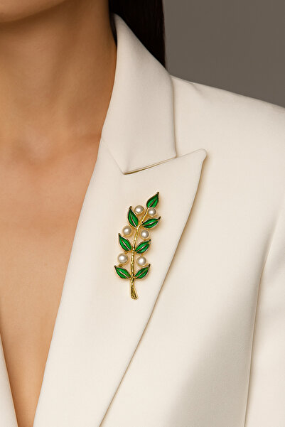 MRK Kadın Yeşil Yaprak Çiçek Broş