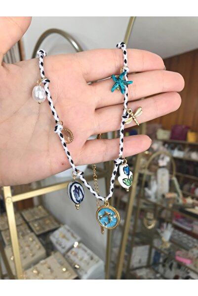 the ASEL İNCİ Colorful Ceramic Tulip and Dragonfly Charm Rope Model Necklace