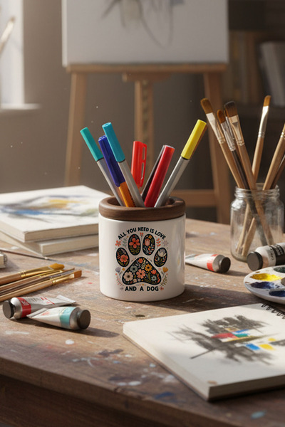 giftkonsept حامل أقلام سيراميك مطبوع عليه عبارة 'كل ما تحتاجه هو الحب وكلب' ل...