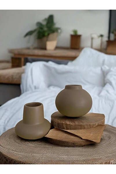 Porselian 2’li Dekoratif Vizon Renk Balon ve Küre Vazo Seti