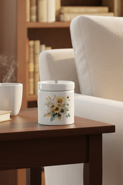 giftkonsept Sunflowers Autumn Theme No:5 Printed Ceramic Lid Unscented Ashtray