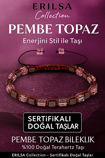 Erilsa سوار من حجر التيراهيرتز الطبيعي المعتمد - حجر التوباز الوردي - موديل رفيع