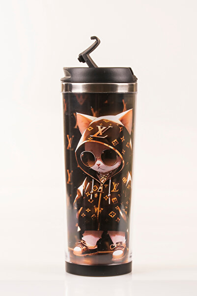 MUKKO HOME Cat Decorated Steel Mug - 360 ml |   Leak-Proof Lid, Steel Inner Bowl, 19 cm