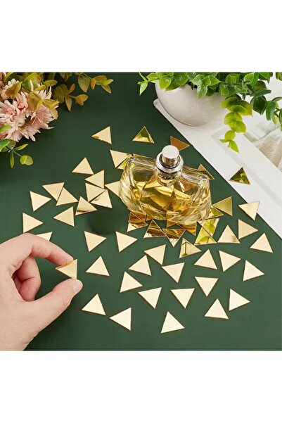 zafrakreklam Dekor Süs Gold Üçgen 100x Adet Pleksi Dekoratif 2,5cm Pleksi Ken...