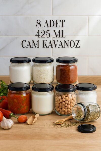 Rotanev 8 Adet 425 ml Siyah Metal Konserve Kapaklı Yoğurt, Sosluk, Baharatlık...