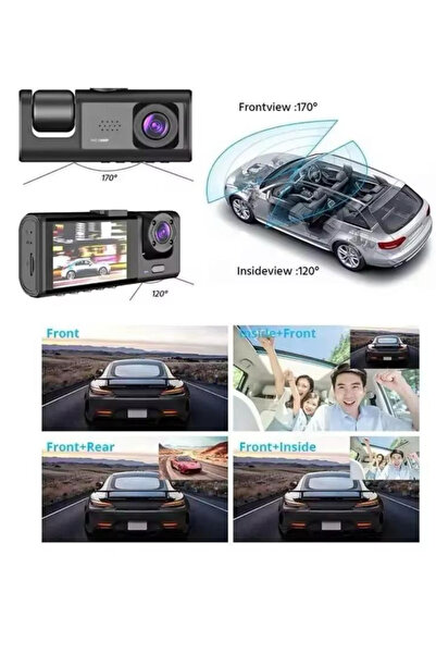 CROW'S TECH 1080P Dash Cam Full Hd Araç içi Kamera Ön Arka ve İç Kayıt 3 Kamera Gece Görüşlü G Sensör Geniş Açı