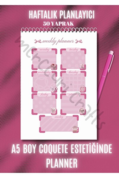 merccuri crafts A5 Spiral Aesthetic Weekly Planner 50 Sheets - Coquette - Planner, Journal, Notepad, Notebook