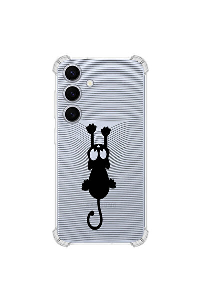 PrintiFy Anti-Shock Case with Line Cat Design Compatible with Samsung Galaxy ...