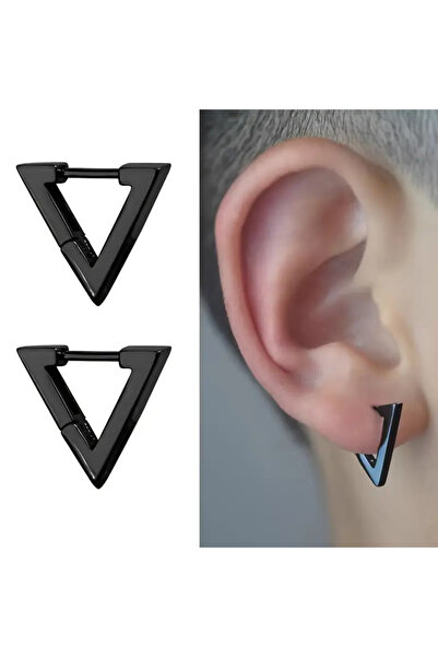 SEVAS GOLD Black Unisex Steel Triangle Earrings