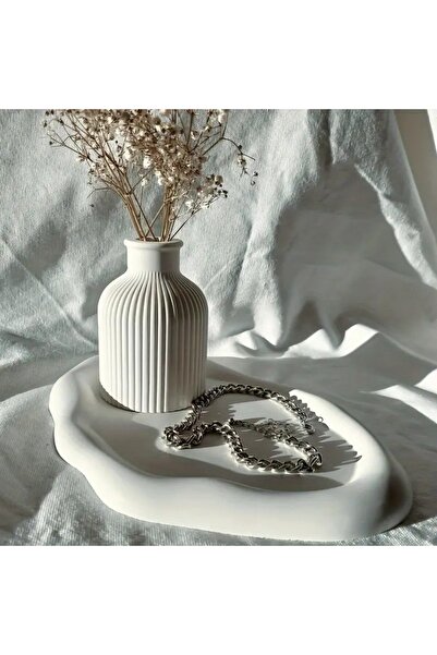 Zigzag Home Set decorativ de 2 piese, organizator pentru farfurii nori și set de vaze cu dungi Pampas, organizator pentru bibelouri