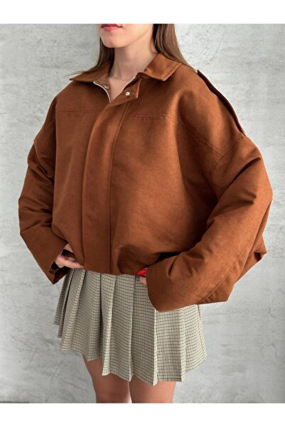 asyadabutik Jachetă oversize din piele de căprioară virală, căptușită în inte...