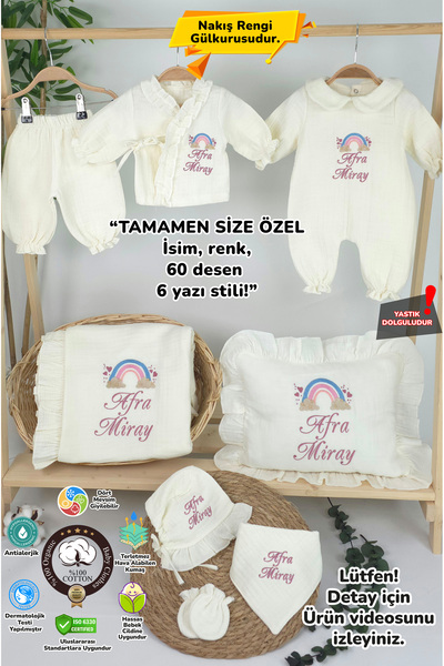 gros shop Müslin Yeni Doğan 4 Katlı Organik %100Pamuk Kişiye Özgü Nakışlı Has...