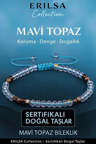 Erilsa سوار من الحجر الطبيعي من التيراهيرتز الأزرق التوباز المعتمد، موديل رفي...