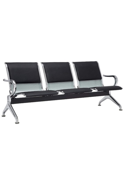 AWF AL WADI FURNITURE Ario Heavy Duty 3 Seater PU Leather Cushion Seat & Back Visitor Chair Airport Chair - Black Silver