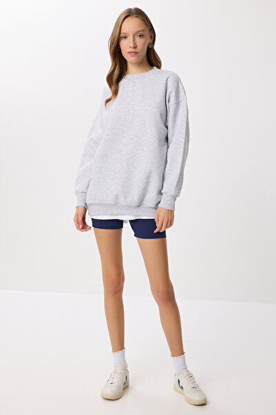 Lovelyİstanbul Oversize Şardonlu Örme Sweatshirt LCR0097 GRİ MELANJ