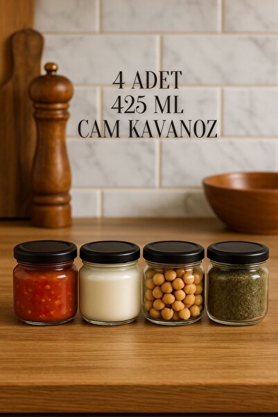 Rotanev 4 Adet 425 ml Siyah Metal Konserve Kapaklı Yoğurt, Sosluk, Baharatlık...