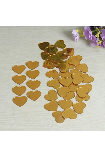 zafrakreklam Dekor Süs Ayna Gold Kalp 100x Adet Pleksi Dekoratif 3cm Pleksi K...