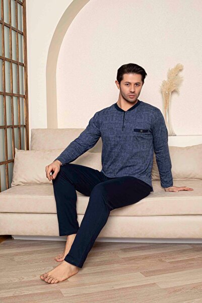 MİRELLA Erkek Jakar Desen Penye Uzun Kollu Pijama Takımı
