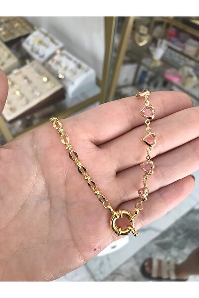 the ASEL İNCİ قلادة من الحبل مع سلسلة وتفاصيل قلب وردي